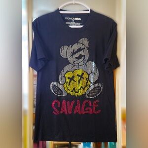 Fashion Nova Women’s Rhinestone Savage Bear T-shirt